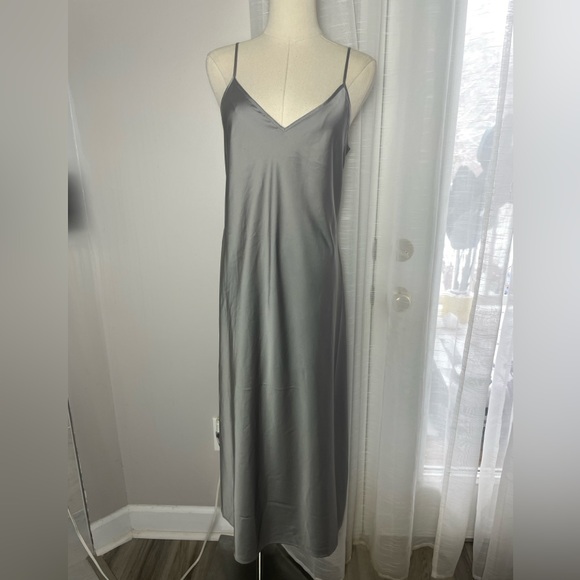 NWT Allsaints Hana Satin Gray Slip Midi Dress Size Medium - Picture 2 of 8